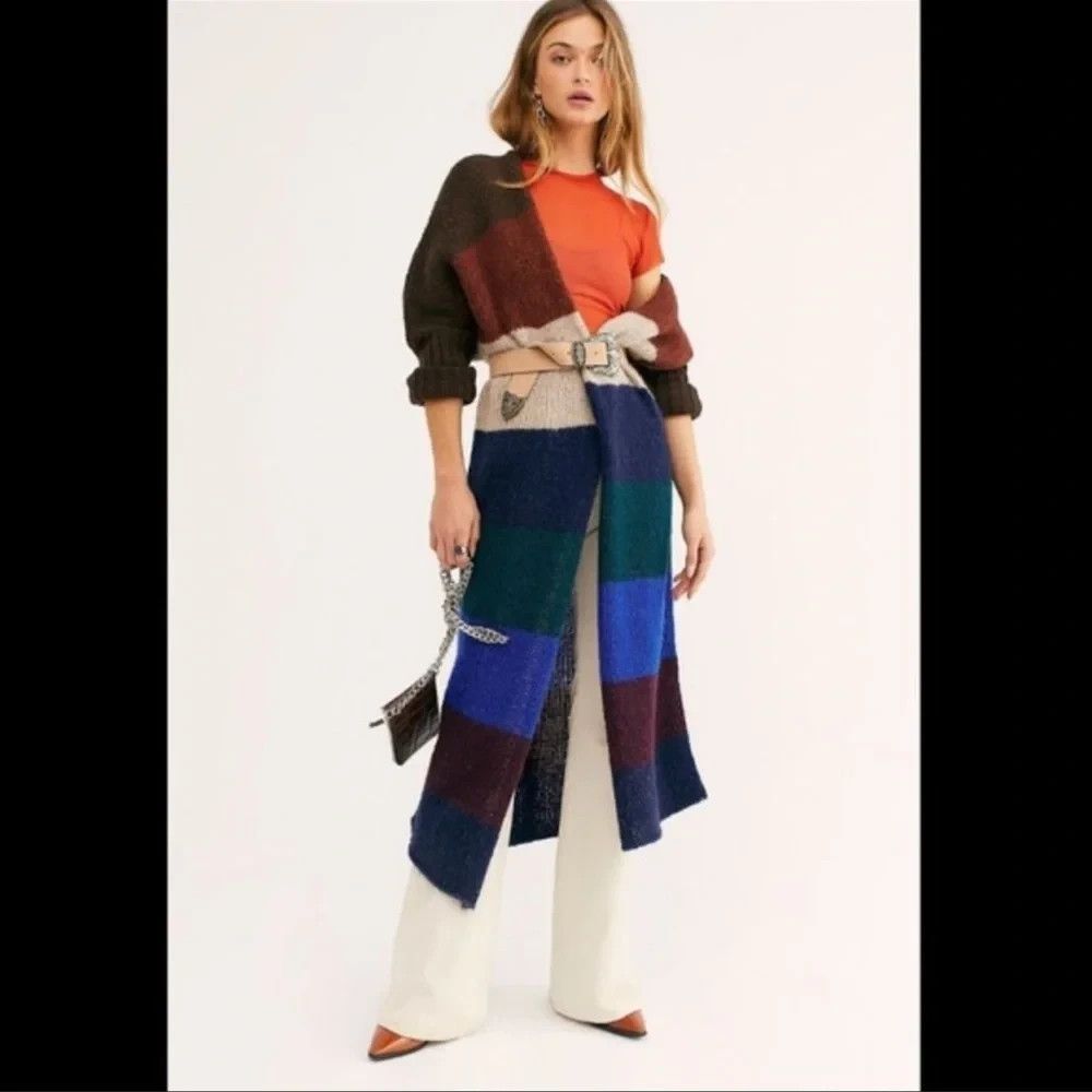 Free People Oslo Striped Long Cardigan Sweater Wool Alpaca Size XS Colorblock